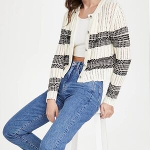 Ramy Brook Sarah Striped Knit Caridgan Sweater Cream/Black XS